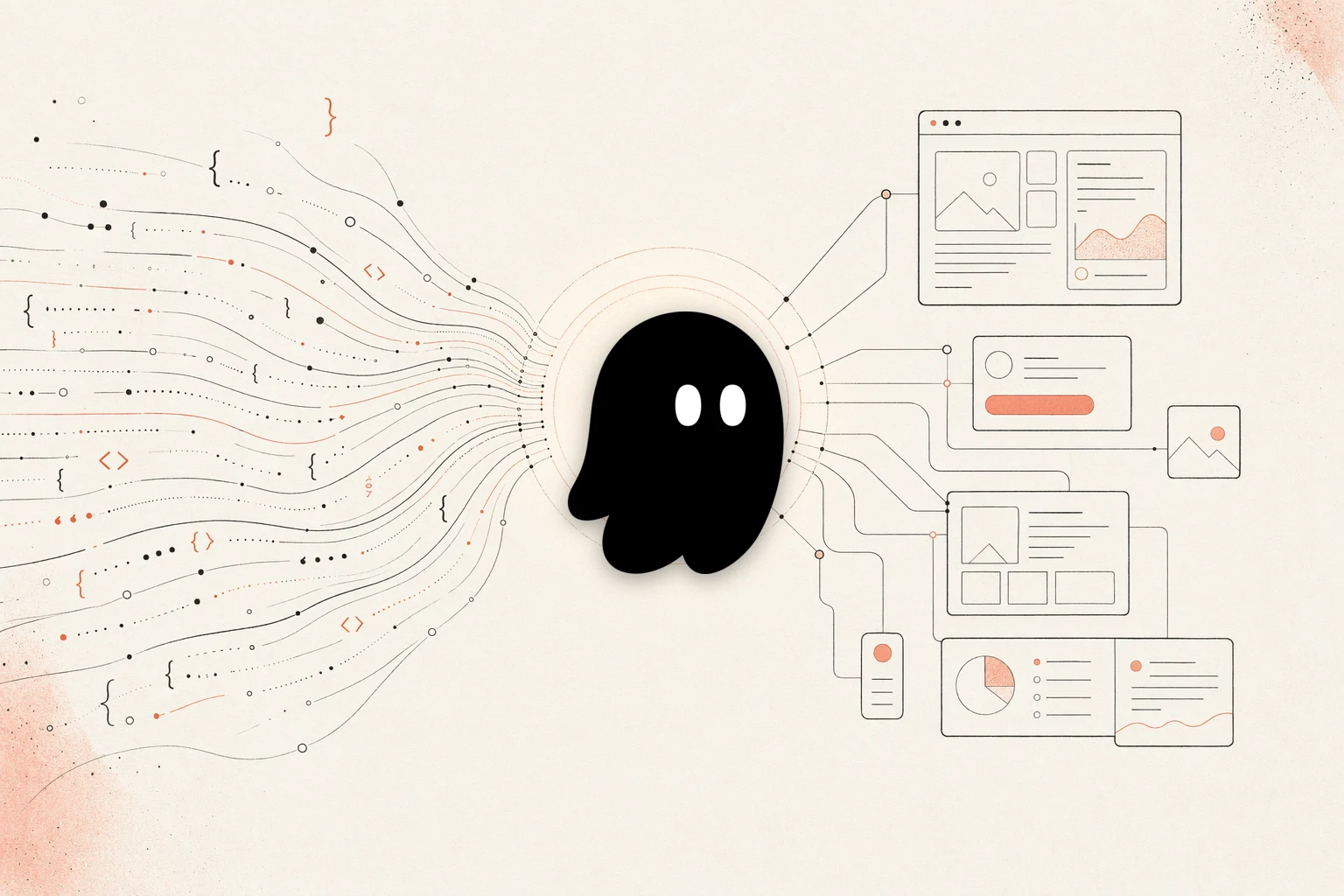 Kiro CLI design feedback loop: a terminal agent turning a spec into a design, a browser rendering the UI, and a workspace, with a feedback arrow looping back